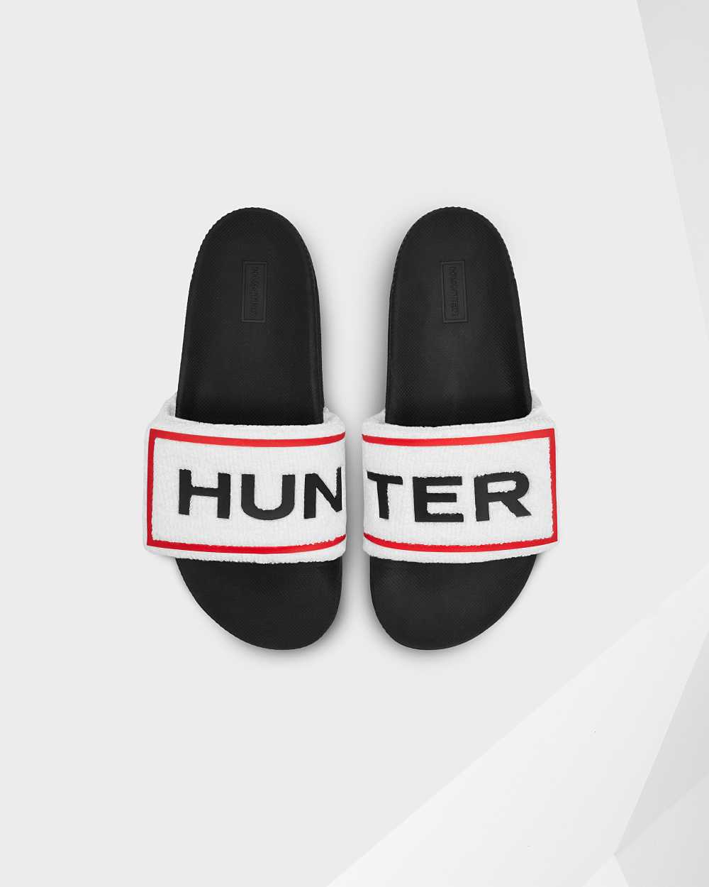 Womens Hunter Original Terry Towelling Logo Adjustable Slides Black | WLOISG-597